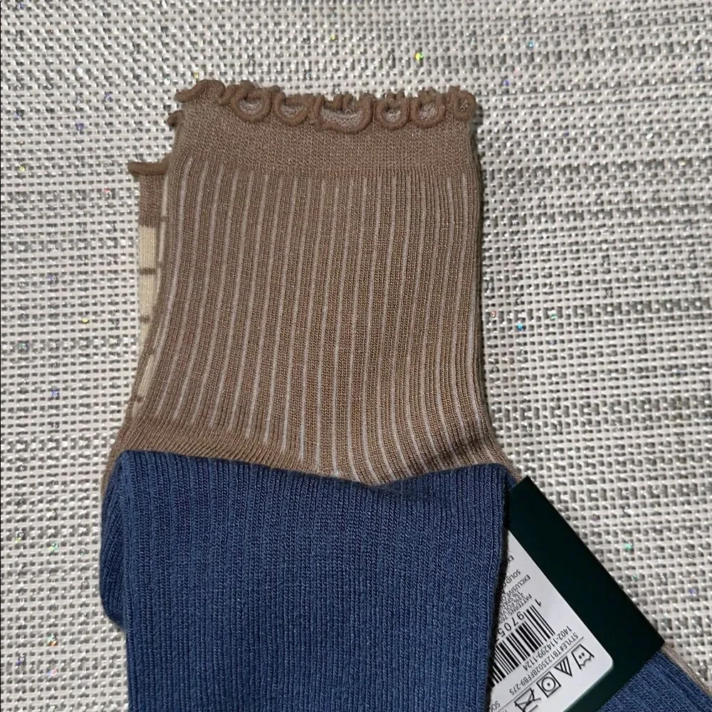 Ted Baker Tan Plaid Blue Dress Crew cut Knit Bamboo Blend Socks 3 pack